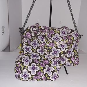 Vera Bradley Plum Petals Convertible Chain Bag & Makeup Bag - EUC
